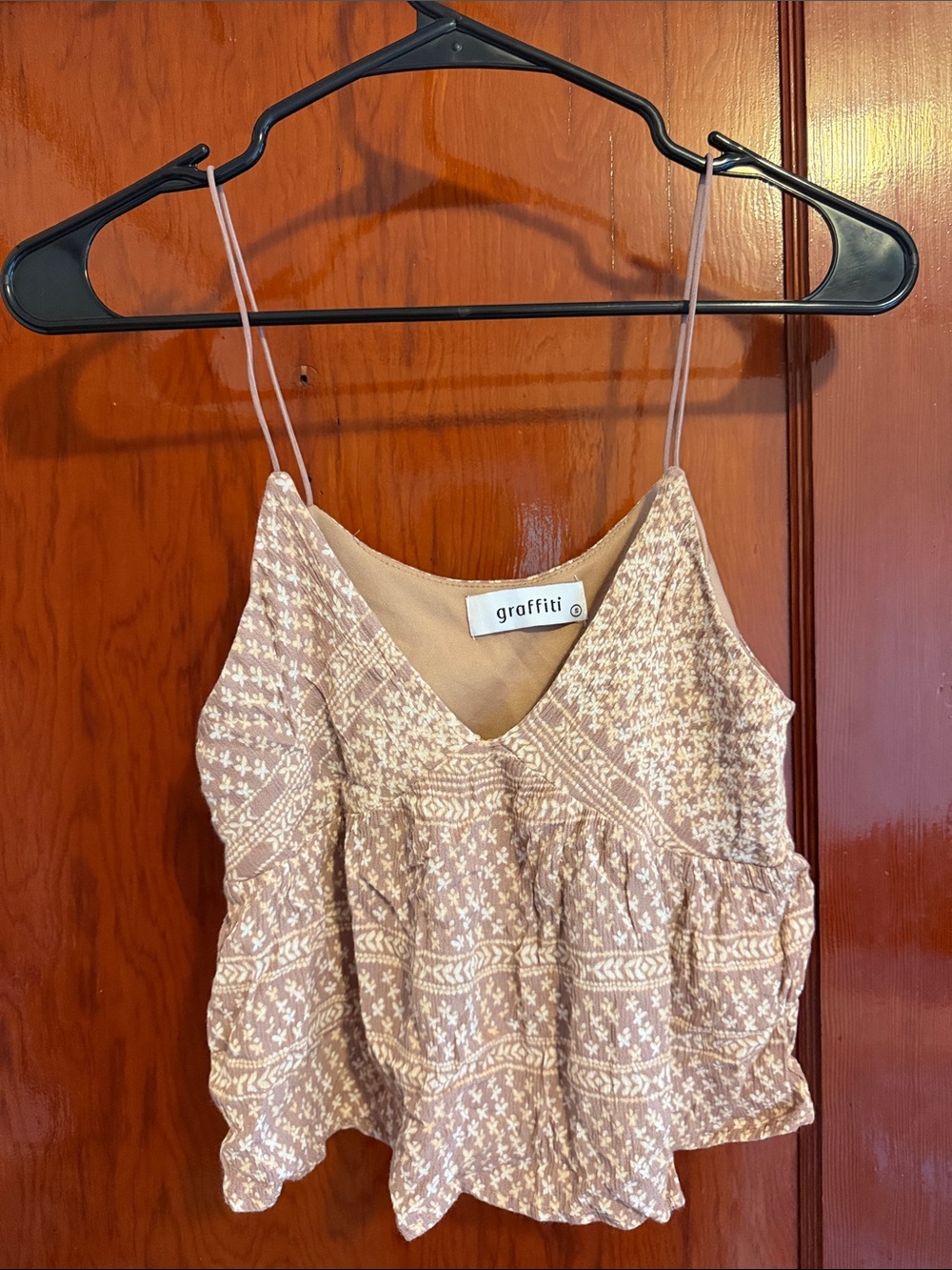 Graffiti Neutral Taupe Printed Spaghetti Strap Camisole